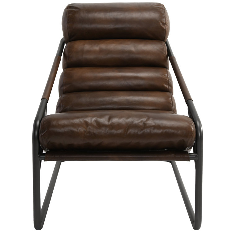 Handcrafted Transitional Leather Accent Chair with Metal Frame