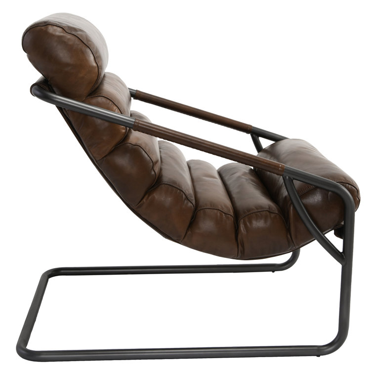 Handcrafted Transitional Leather Accent Chair with Metal Frame
