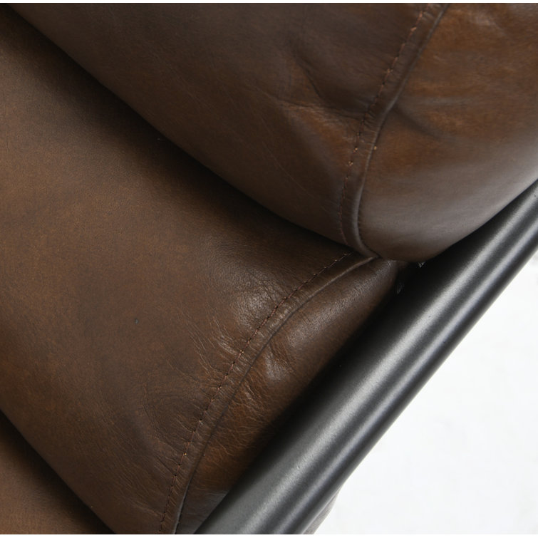 Handcrafted Transitional Leather Accent Chair with Metal Frame