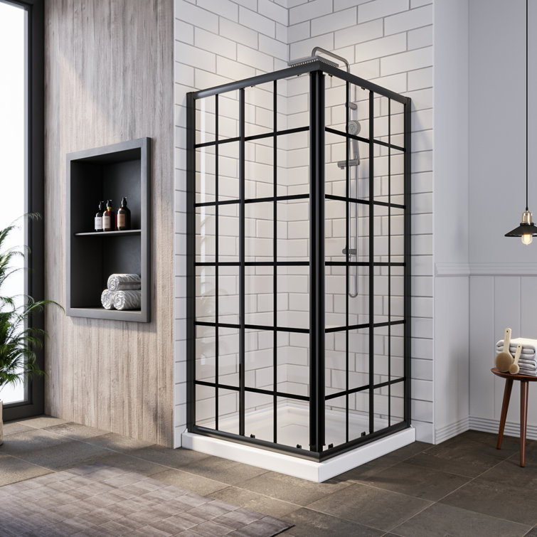 Black Framed 36'' x 36'' Clear Tempered Glass Shower Enclosure