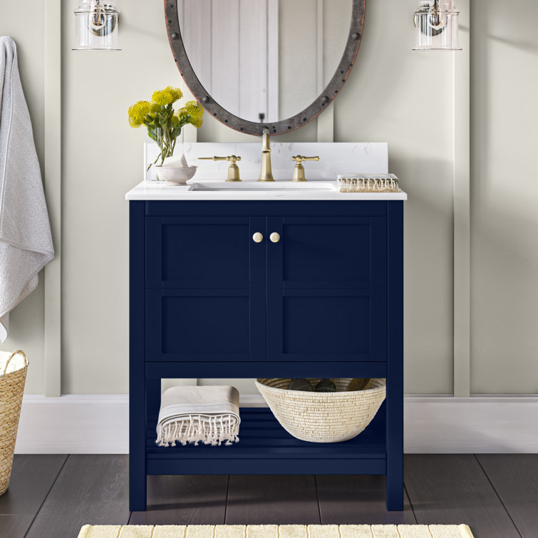 Theo Blue 30'' Single Bathroom Vanity with Marble Top