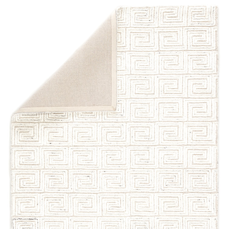 Handmade White and Gray Geometric Wool Rug 9' x 13'