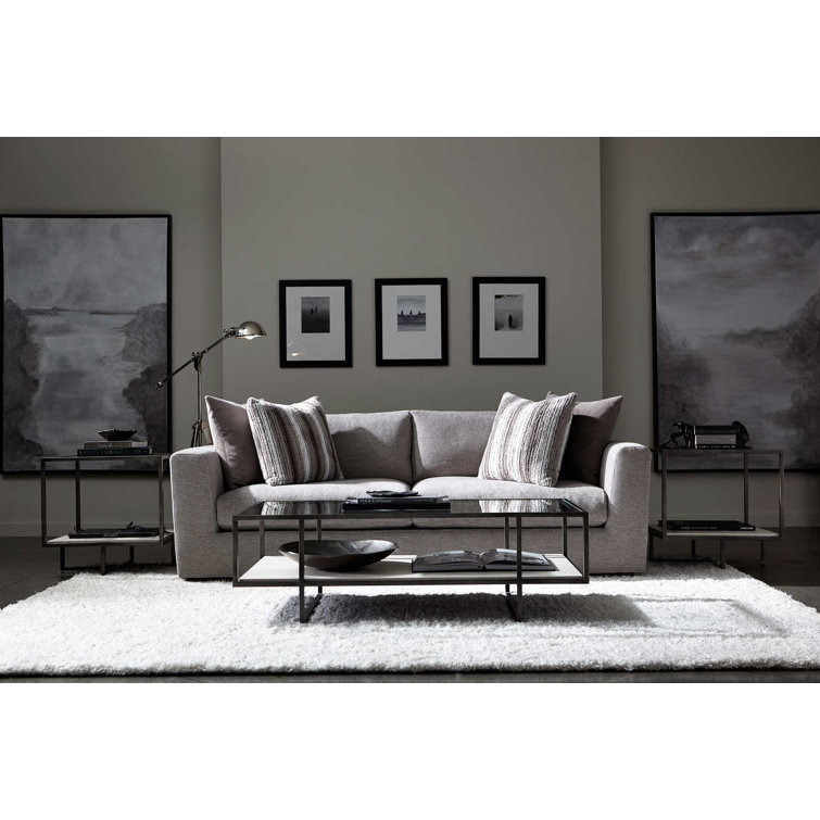 Transitional Bronzed Metal & White Stone Square End Table