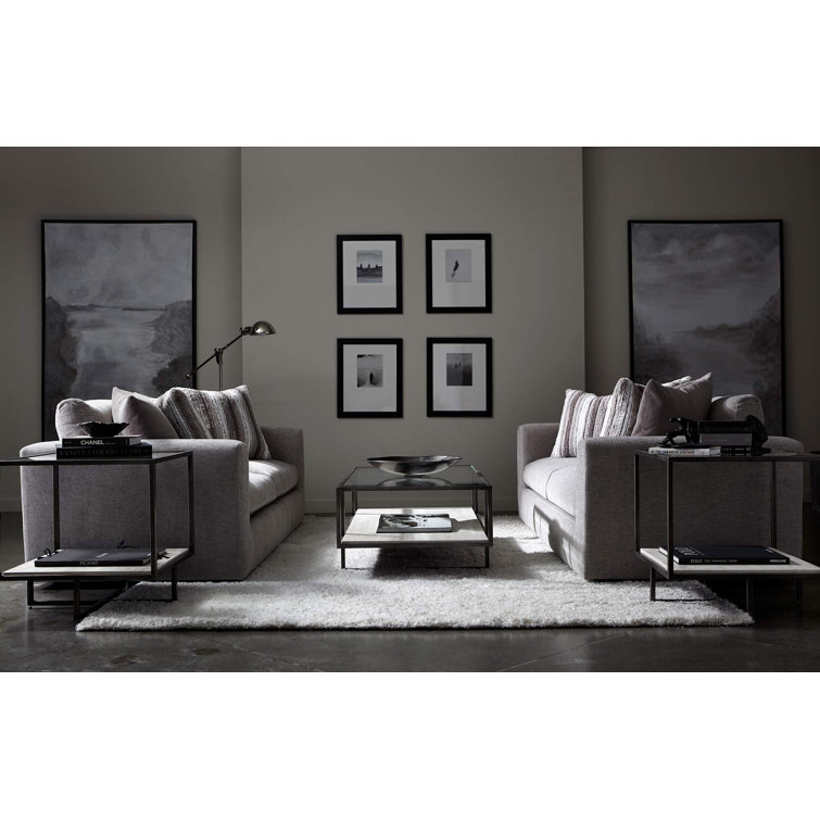 Transitional Bronzed Metal & White Stone Square End Table