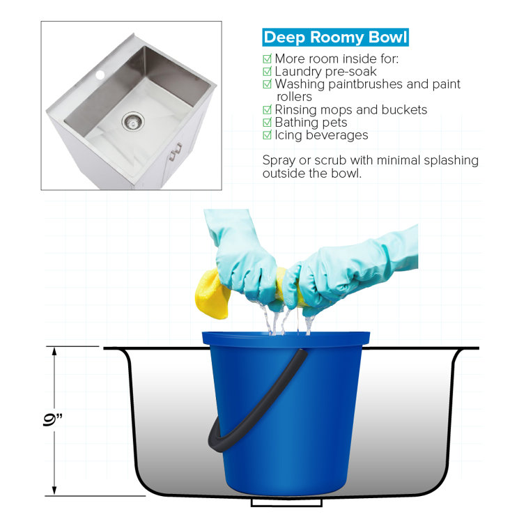 24-Inch White and Stainless Steel Freestanding Laundry Sink with Faucet