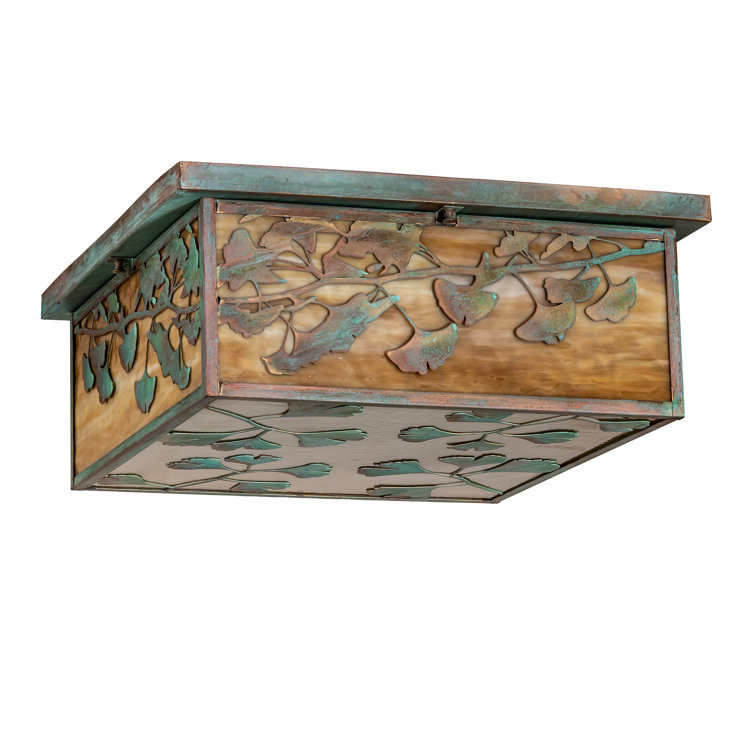 Verdigris Brass and Glass 20" Indoor/Outdoor Flush Mount