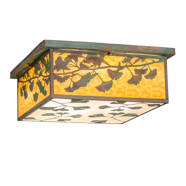 Verdigris Brass and Glass 20" Indoor/Outdoor Flush Mount