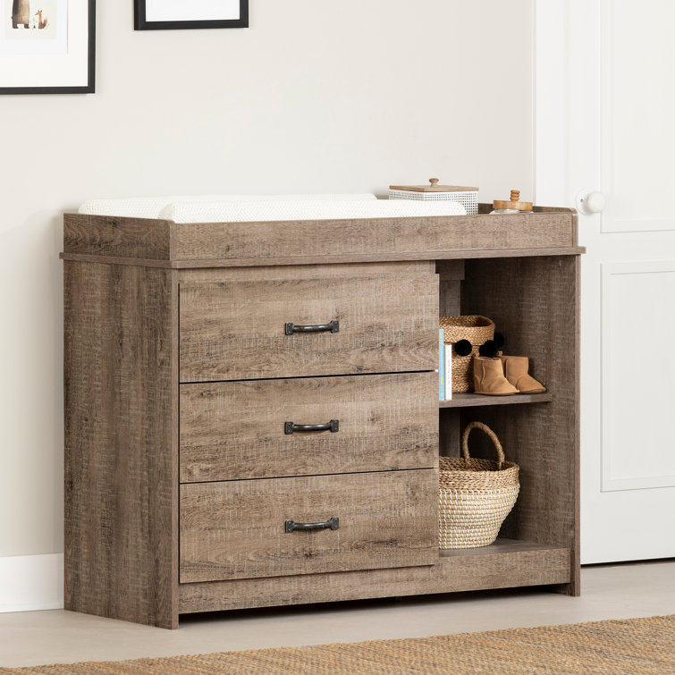 Weathered Oak Rustic Farmhouse Changing Table with Drawers