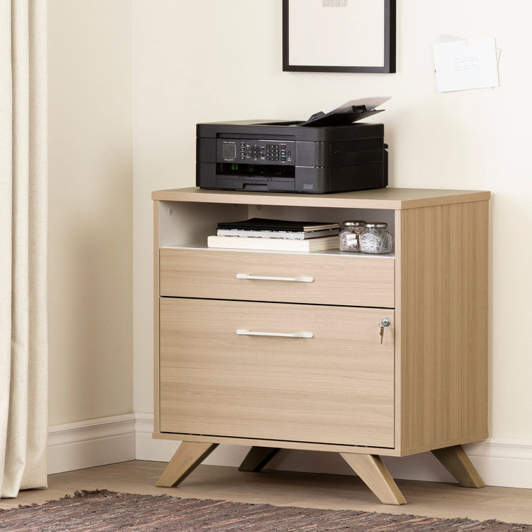 Beige 2-Drawer Lockable Lateral File Cabinet with Open Cubby