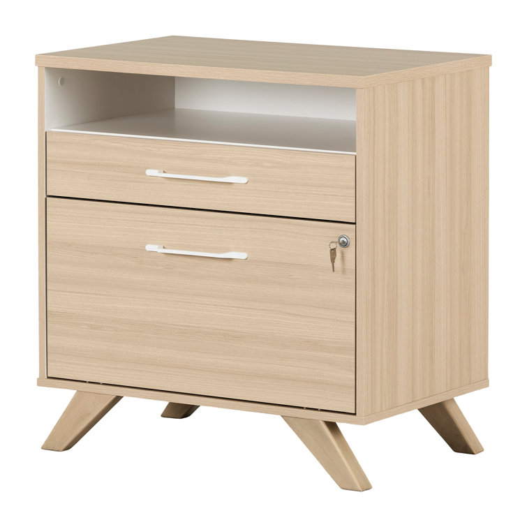 Beige 2-Drawer Lockable Lateral File Cabinet with Open Cubby