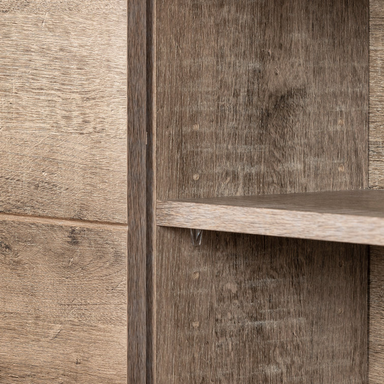 Twin Weathered Oak and Matte Black Wood Headboard with Storage