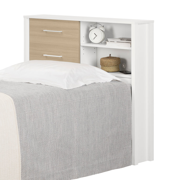 Twin White and Soft Elm Wood Bookcase Headboard with Storage