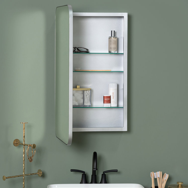 Silver Metal Slim Frame Medicine Cabinet with Mirror