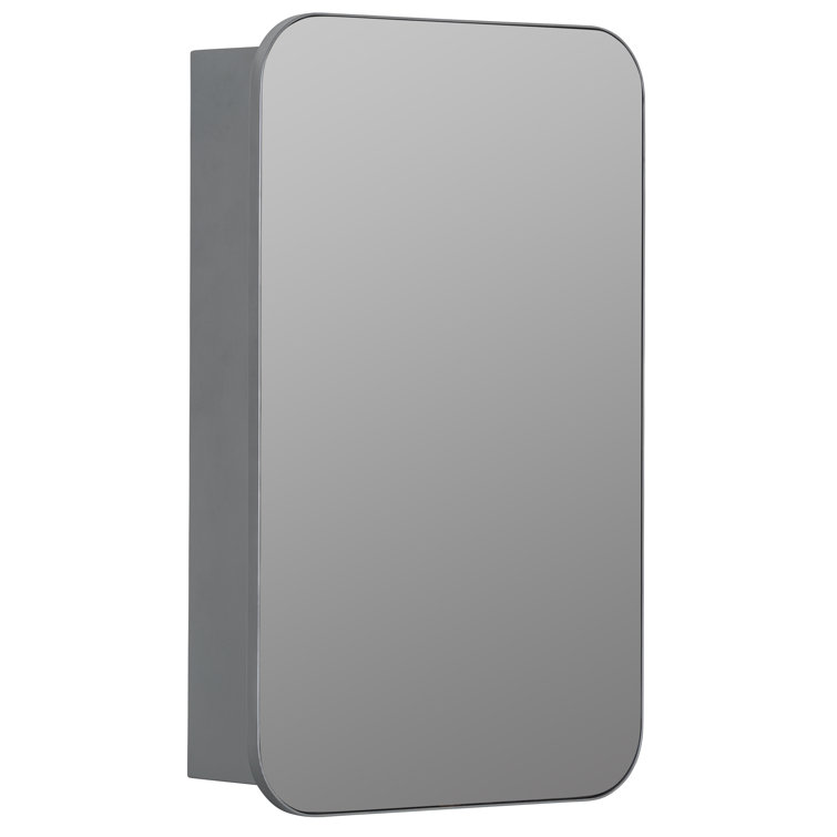 Silver Metal Slim Frame Medicine Cabinet with Mirror