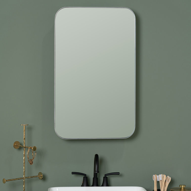 Silver Metal Slim Frame Medicine Cabinet with Mirror