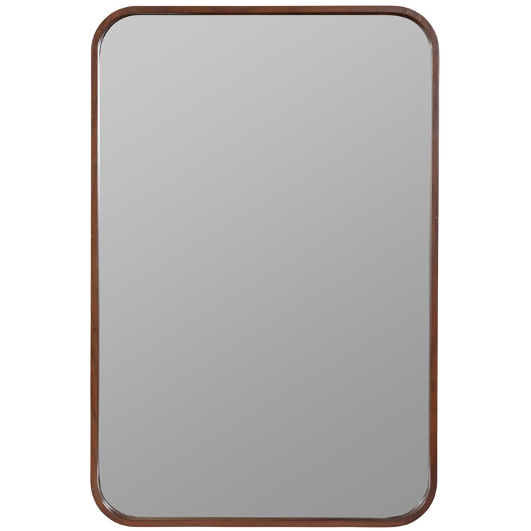 Mid-Century Walnut Rectangular Bathroom Wall Mirror