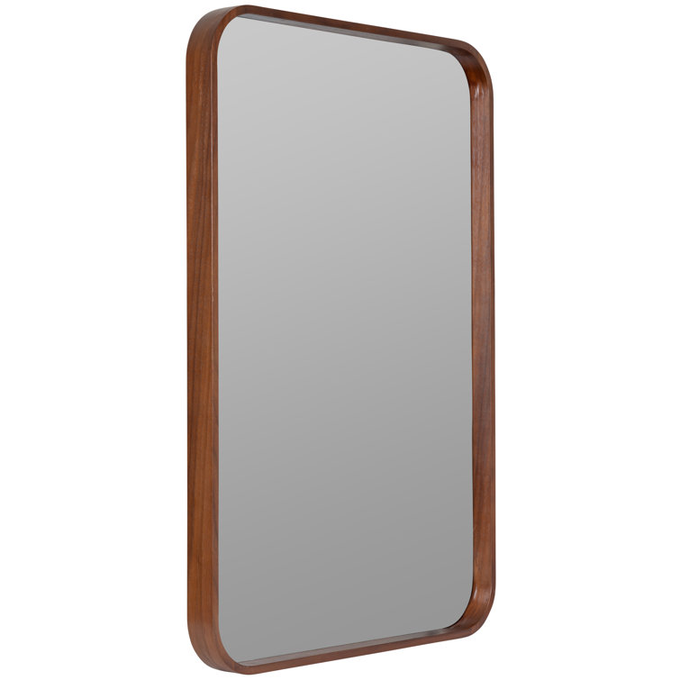 Mid-Century Walnut Rectangular Bathroom Wall Mirror