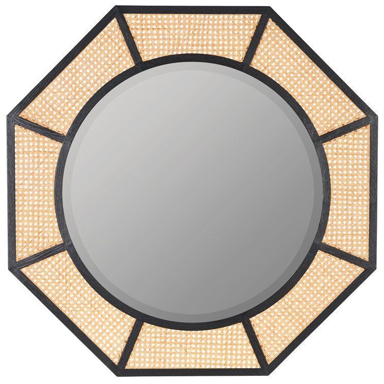 Nicki Octagonal Black and Natural Cane Round Wall Mirror