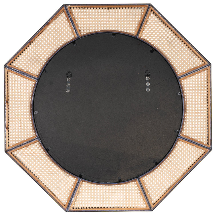 Nicki Octagonal Black and Natural Cane Round Wall Mirror