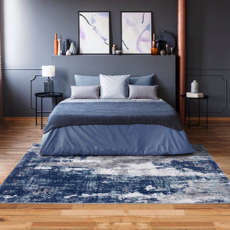 Abstract Blue Hues 4'x5' Synthetic Easy-Care Area Rug