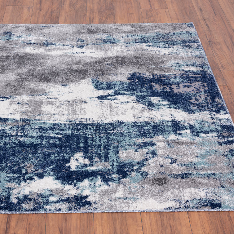 Blue and Gray Abstract 5' x 7' Synthetic Area Rug