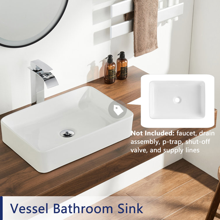 White Ceramic Rectangular Vessel Bathroom Sink