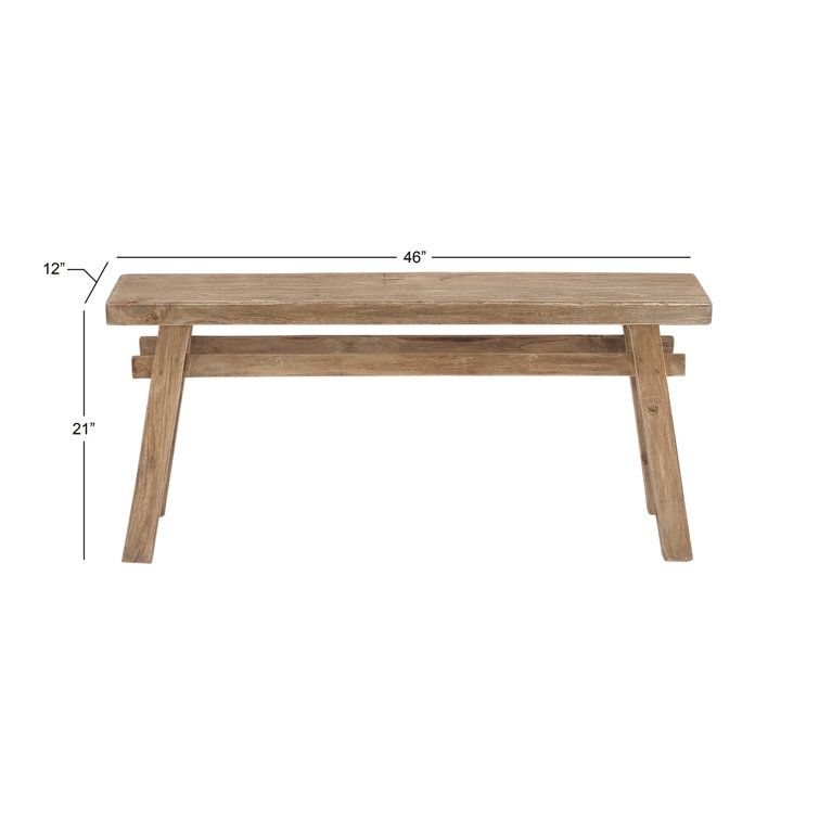 Rustic Trestle-Legged Pale Brown Wood Storage Bench