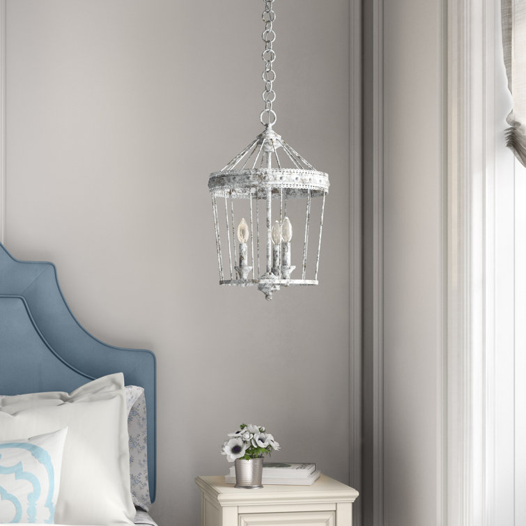 Oyster White Rustic Cage Pendant Light with Scallop Detail