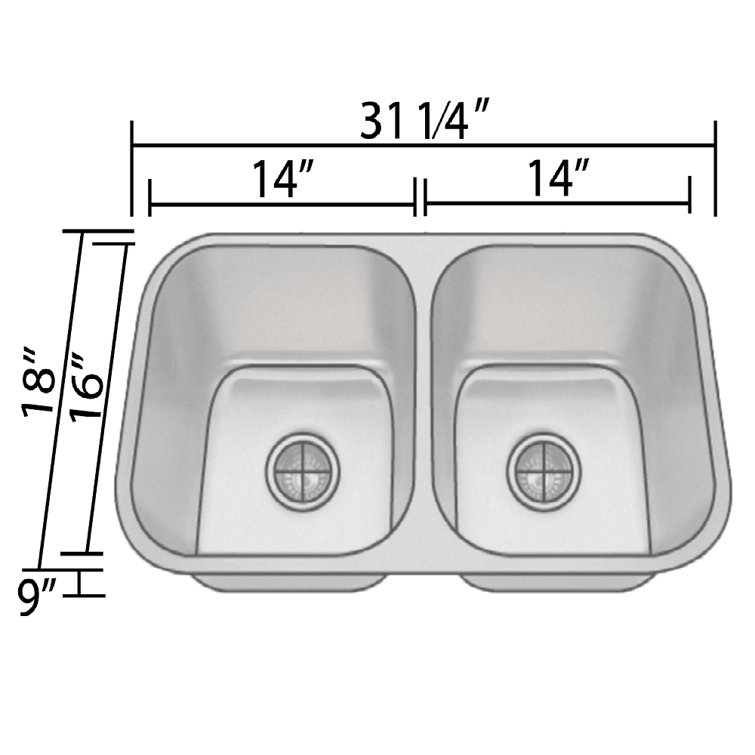 31.25'' Stainless Steel Double Bowl Undermount Kitchen Sink