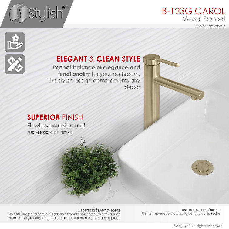 Elegant Single-Lever Gold Tone Vessel Sink Faucet