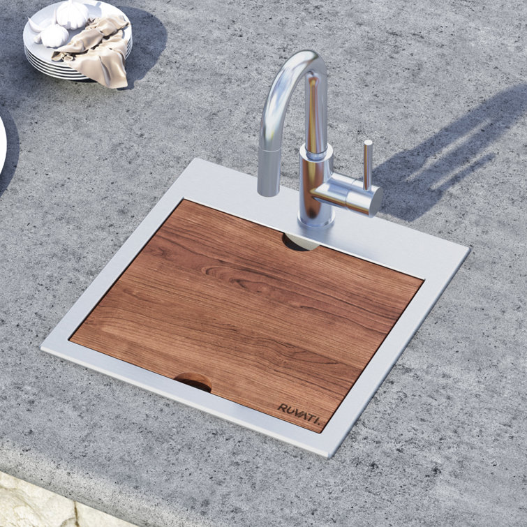Ruvati 15'' Stainless Steel Workstation Sink with Sapele Wood Cutting Board