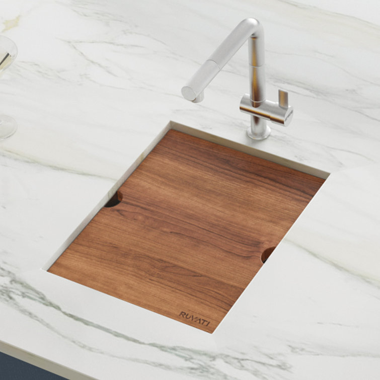 Ruvati 15" Stainless Steel Workstation Sink with Wood Cutting Board