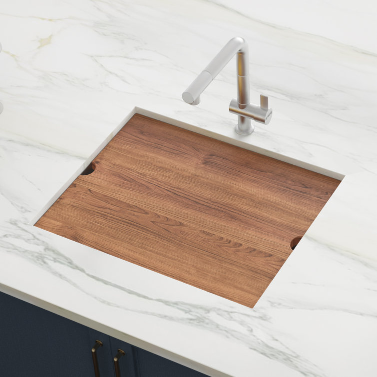 Roma 19" Brushed Stainless Steel Undermount Workstation Sink with Mahogany Cutting Board