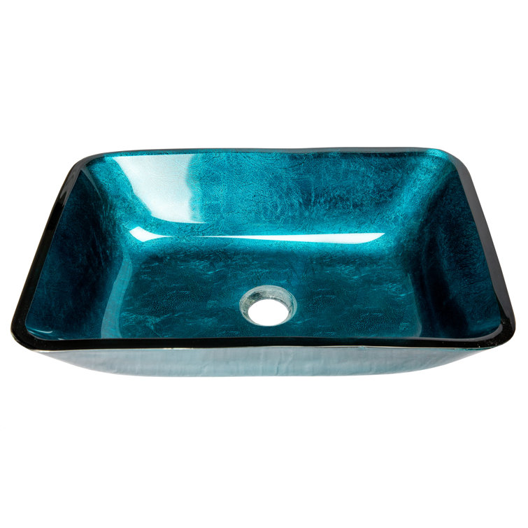 Turquoise Blue Rectangular Tempered Glass Vessel Sink