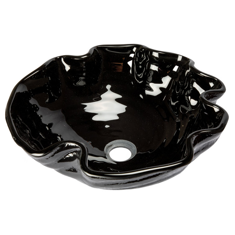 Midnight Wave 16.25'' Black Tempered Glass Vessel Sink