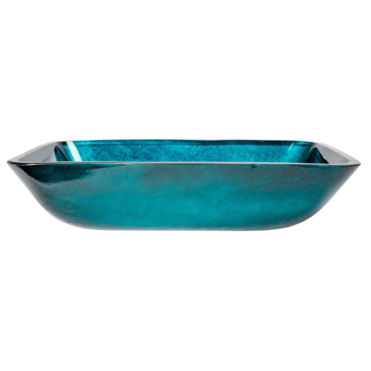 Turquoise Blue Rectangular Tempered Glass Vessel Sink