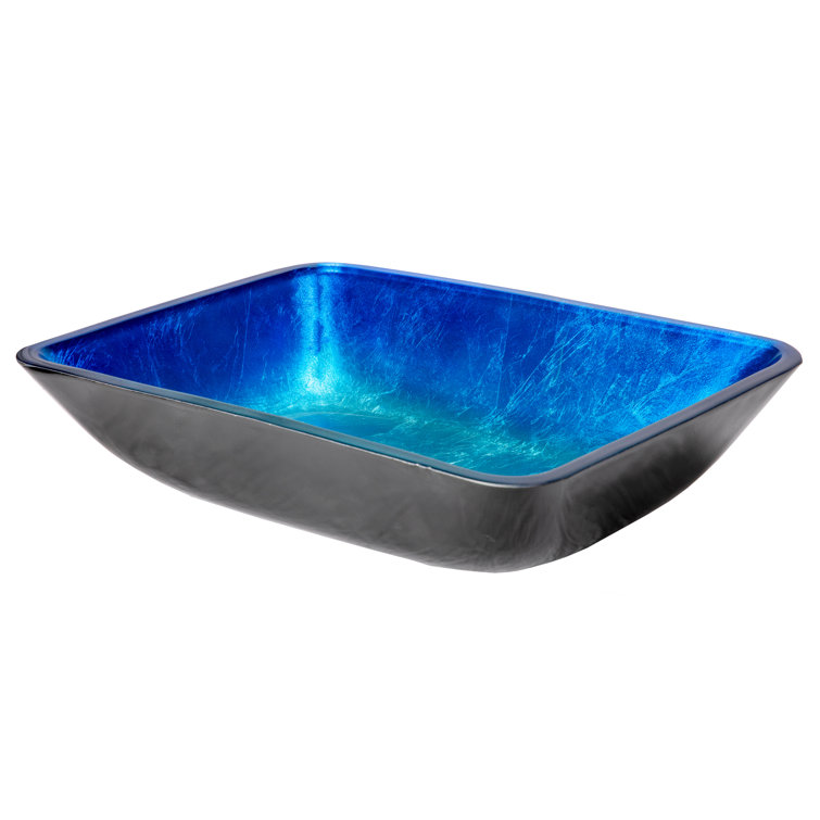 Royal Blue and Black Tempered Glass Rectangular Vessel Sink