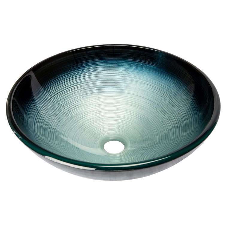 16.38'' Silver and Blue Tempered Glass Vessel Sink