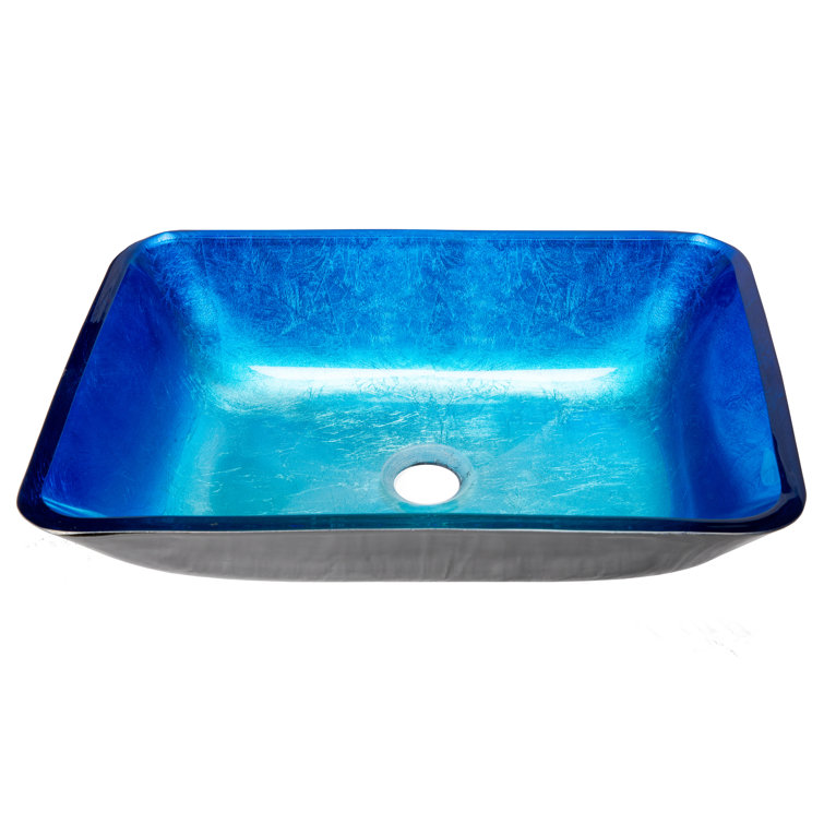 Royal Blue and Black Tempered Glass Rectangular Vessel Sink