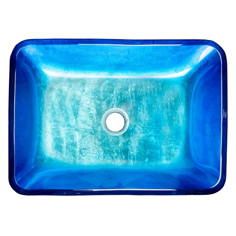 Royal Blue and Black Tempered Glass Rectangular Vessel Sink