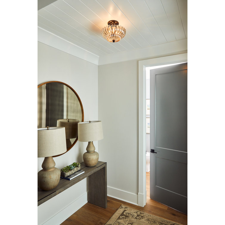 Amber Glass and Cocoa Metal 3-Light Semi Flush Mount