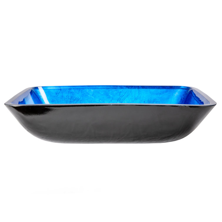 Royal Blue and Black Tempered Glass Rectangular Vessel Sink