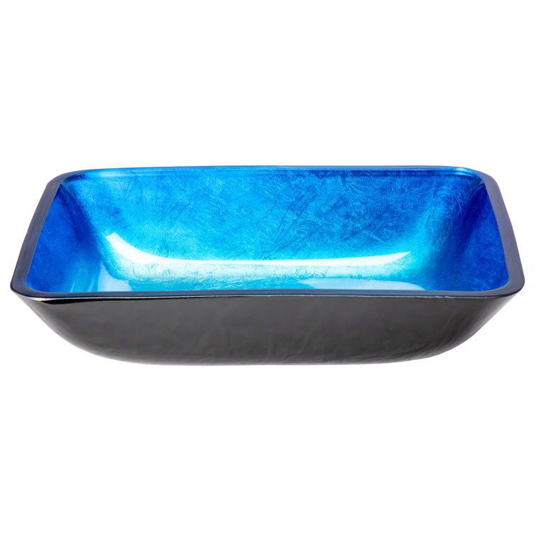 Royal Blue and Black Tempered Glass Rectangular Vessel Sink