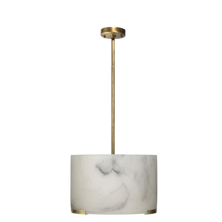 Elancourt 3-Light Modern Drum Pendant in Antique Brass & Faux Alabaster