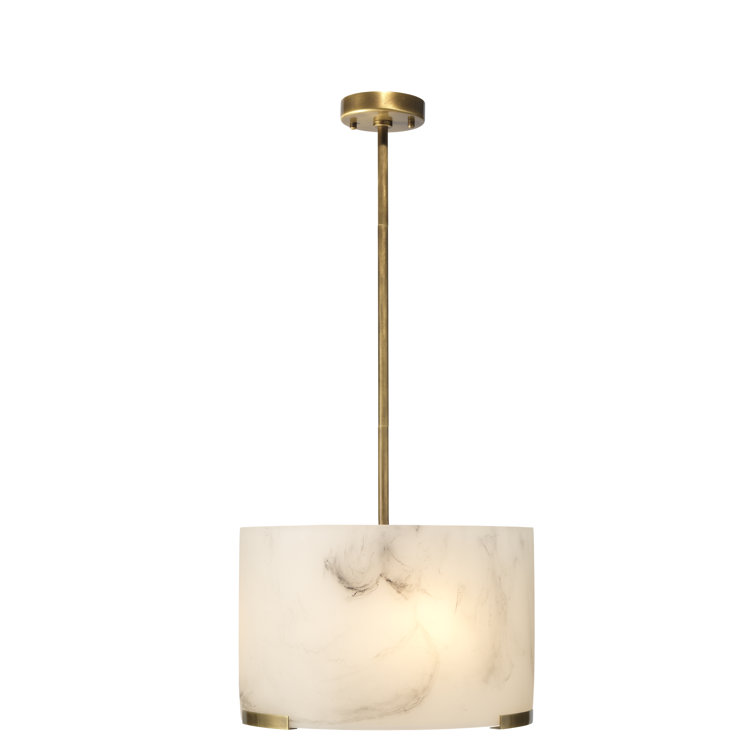 Elancourt 3-Light Modern Drum Pendant in Antique Brass & Faux Alabaster