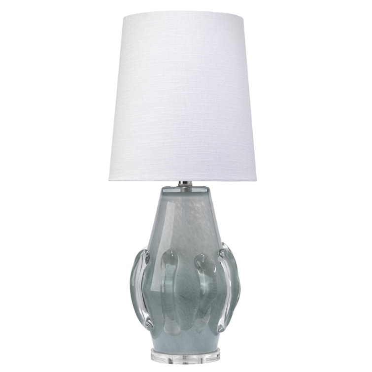 Cornflower Blue Handblown Glass Table Lamp with Linen Shade