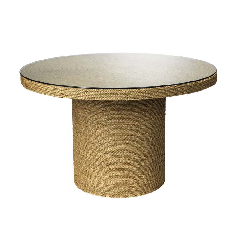 Natural Seagrass and Glass Round Dining Table