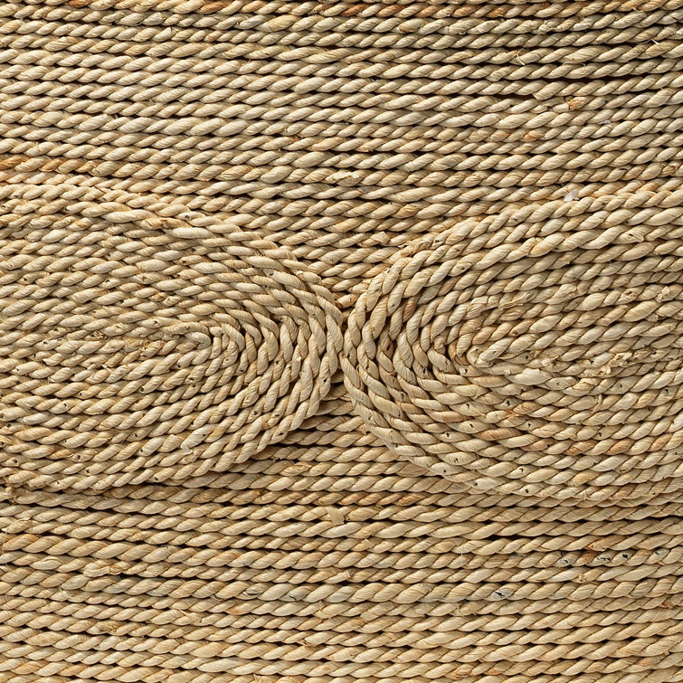 Oval Handwoven Corn Straw Rope Coffee Table with Glass Top