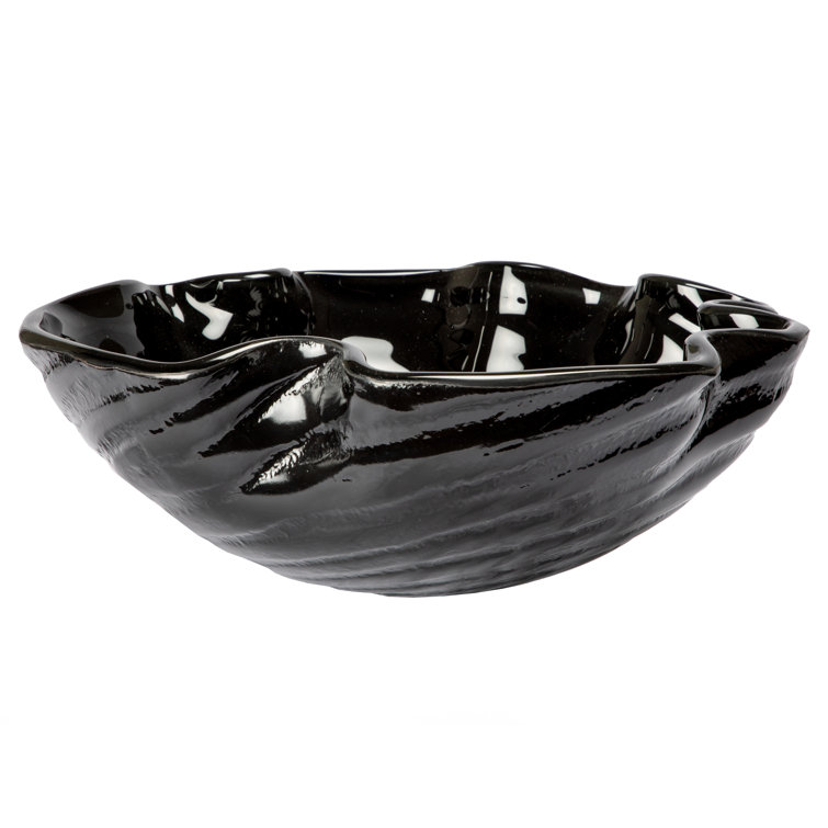 Midnight Wave 16.25'' Black Tempered Glass Vessel Sink