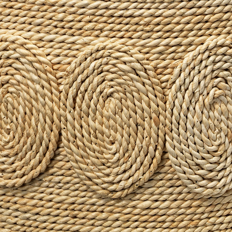 Hand-Woven Corn Straw Round Side Table with Glass Top